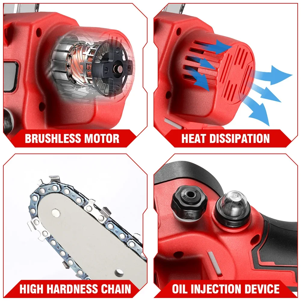 6/8 Inch Brushless Chain Saw Cordless Pruning Electric Saw Woodworking Electric Saw Cutting Tool For Makita 18V Battery