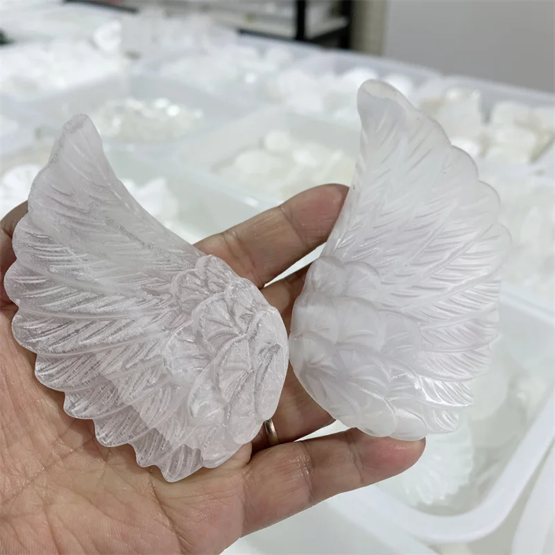 Natural Selenite Angel Wings Hand Carved Gypsum Sculpture Healing Energy Gemstone Crafts For Home Decoration Gift 1pcs