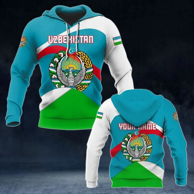 Custom Name Uzbekistan Emblem Graphic Hoodies For Men Clothes Unisex Oversize Sweatshirts Autumn Casual Streetwear Tops Pullover