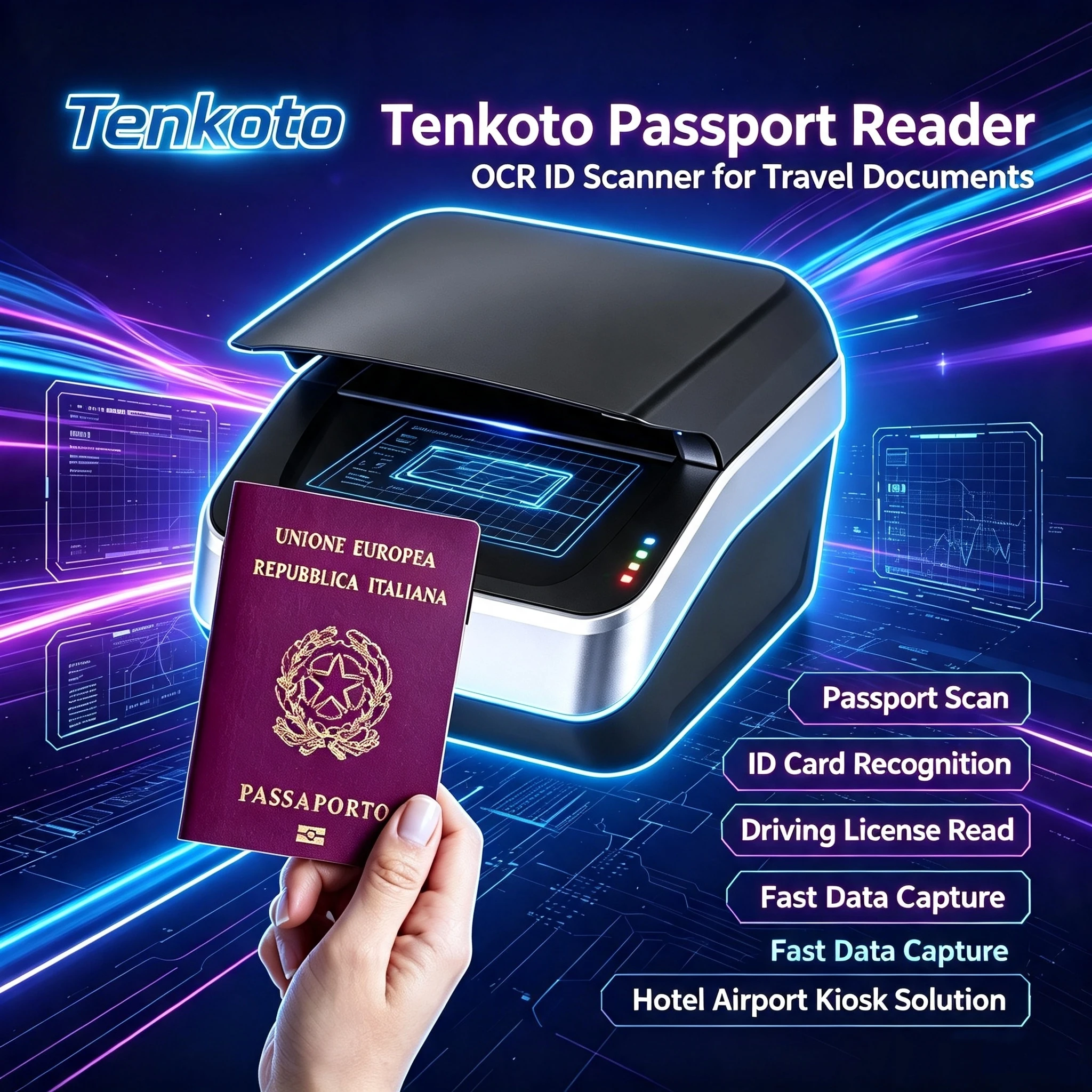 PODEEP OCR Passport Scanner Global Passport ID Card Driver Vehicle License Reader for Hotel Airport Customs Immigration KIOSK