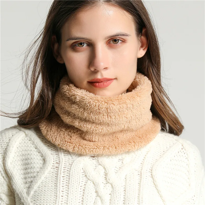 Faux plush unlimited scarf solid color soft neck leggings cute plain cold neck warm ski mask women daily use winter outdoor
