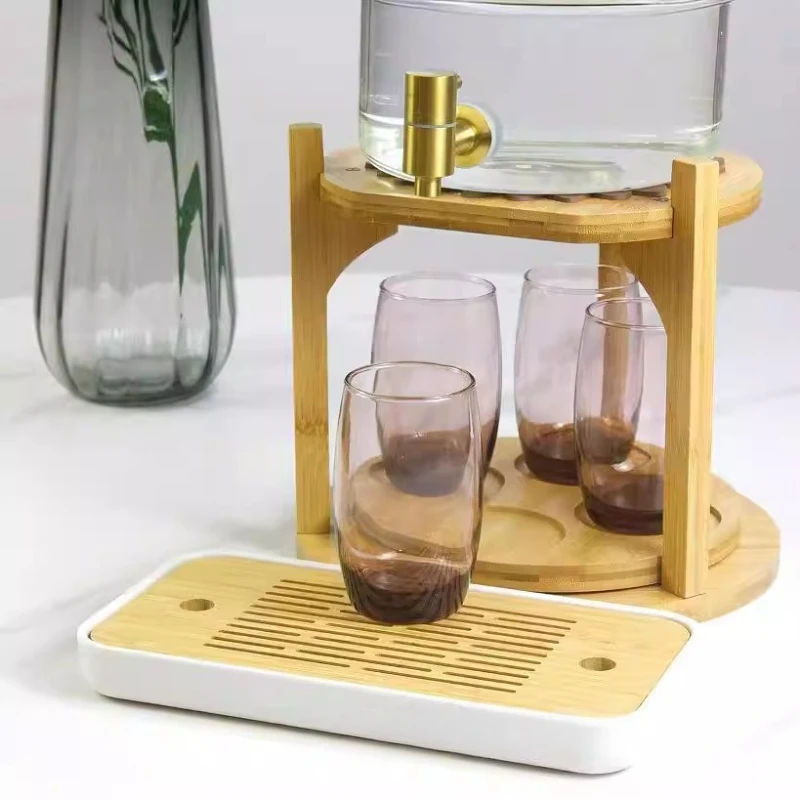 Wooden double-layer drinking water dispenser bracket, countertop, glass storage rack, solid wood beverage rack, rotatable