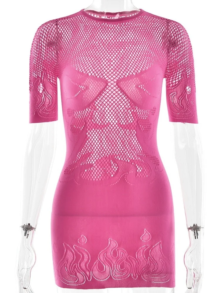 Wmstar vestidos para mulheres atacado ver através sexy chama detalhe rede de pesca sexy hip abraçando vestido transfronteiriço gota compras
