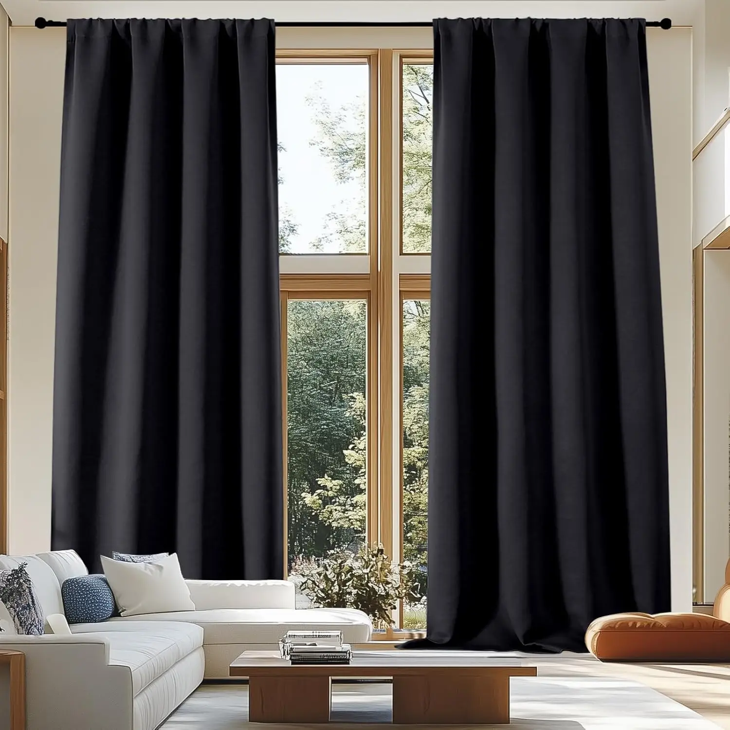 

Ava Blackout Extra Long 10ft Curtains for Patio 120 Inches Long 2 Panels Set, Solid Thermal Insulated Energy Saving Rod