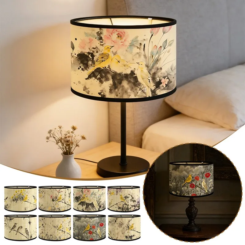 30x30x20cm Leopard Print Bamboo Lampshade Bird Pattern Bamboo Light Cover Wall Lamp Bedside Light Home Decor Lighting Accessorie