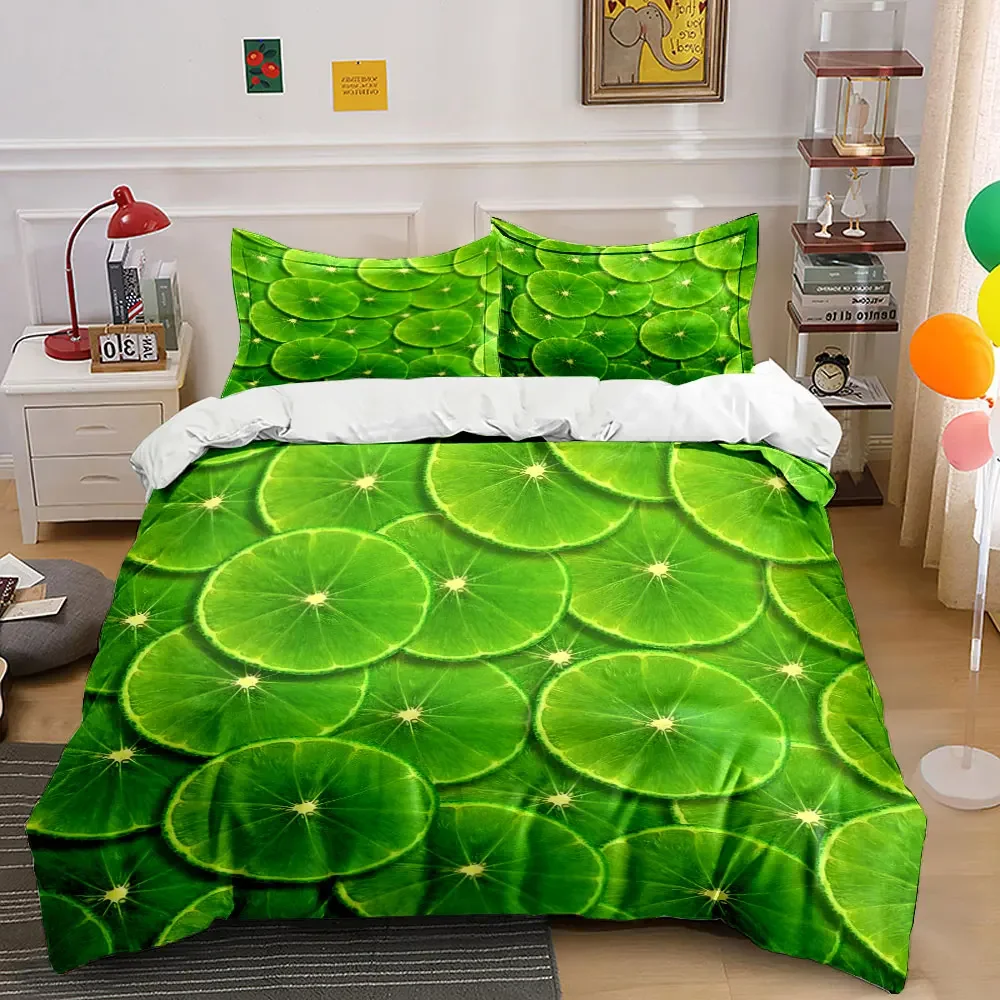 Dekor-Set mit Limettenmuster, weiches, bequemes Bettbezug-Set, inklusive 1 Bettbezug und 2 Kissenbezügen, Geschenk