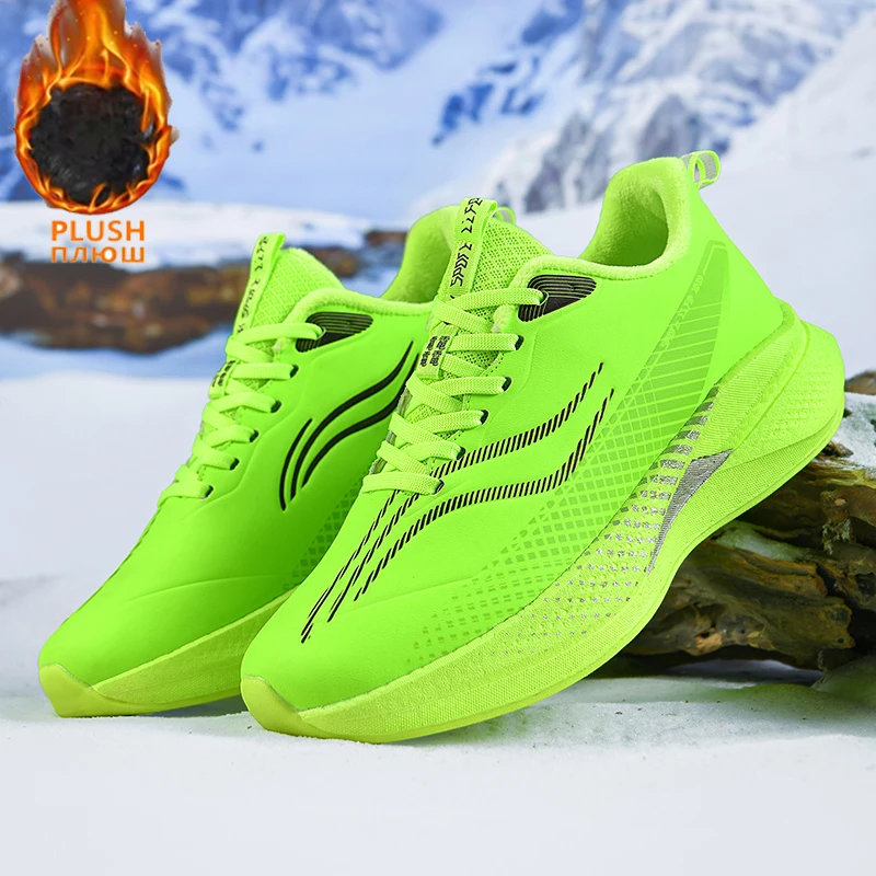 Winter Warm Men Running Shoes Waterproof Snow Boots Women Off-road Marathon Leather Athletic Sneakers Tennis Jogging Sports Shoe
