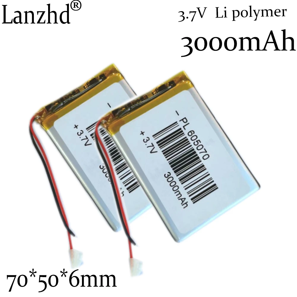 1-12 sztuk 3.7V 605070 Li bateria litowo-polimerowa 3000mAh płaska bateria uniwersalna DIY zasilanie mobilne rdzeń LED baterie Li-ion