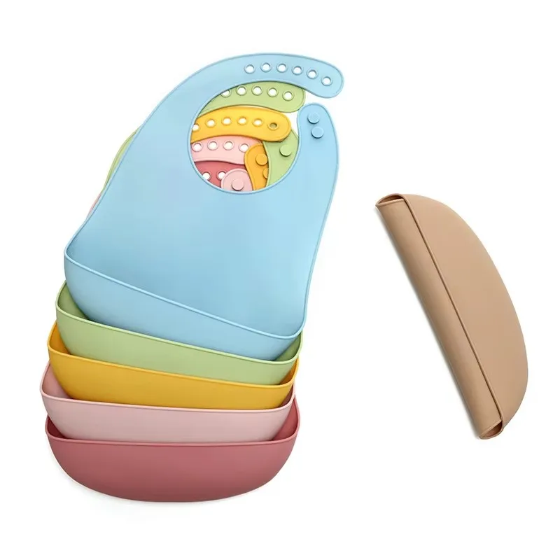 Baby Silicone Bibs Babies Waterproof Bib Solid Color 6-speed Adjustment Saliva Pocket Children's Burp Cloths Accessories Newborn