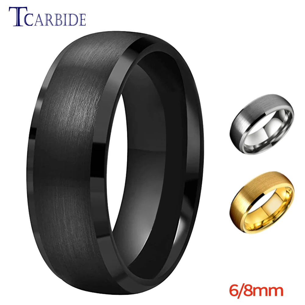 

Dropshipping 6mm 8mm Black Color Men Women Wedding Band Tungsten Carbide Ring Beveled Brushed Classic Gift Jewelry