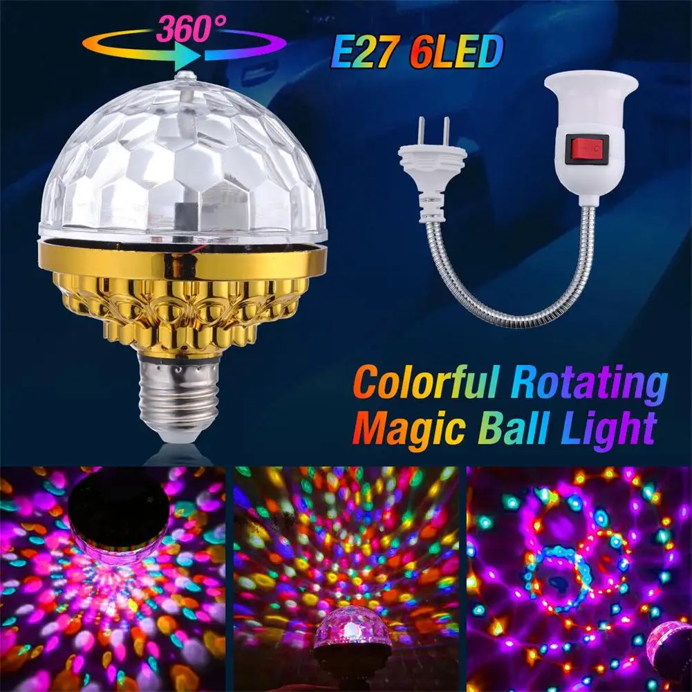 Colorful Magic Ball Lamps With Holder 360 Degrees Automatic Rotating Light Bulb For House Disco Party