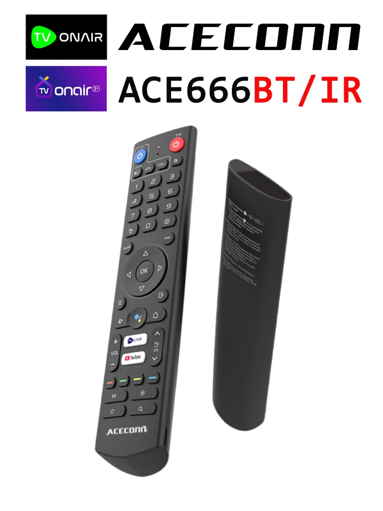 

ACECONN ACE666BT/ACE666IR Remote Control with Hotkeys/Voice Control/Auto-Setup compatible with VPlus/Android TV Boxes Bluetooth