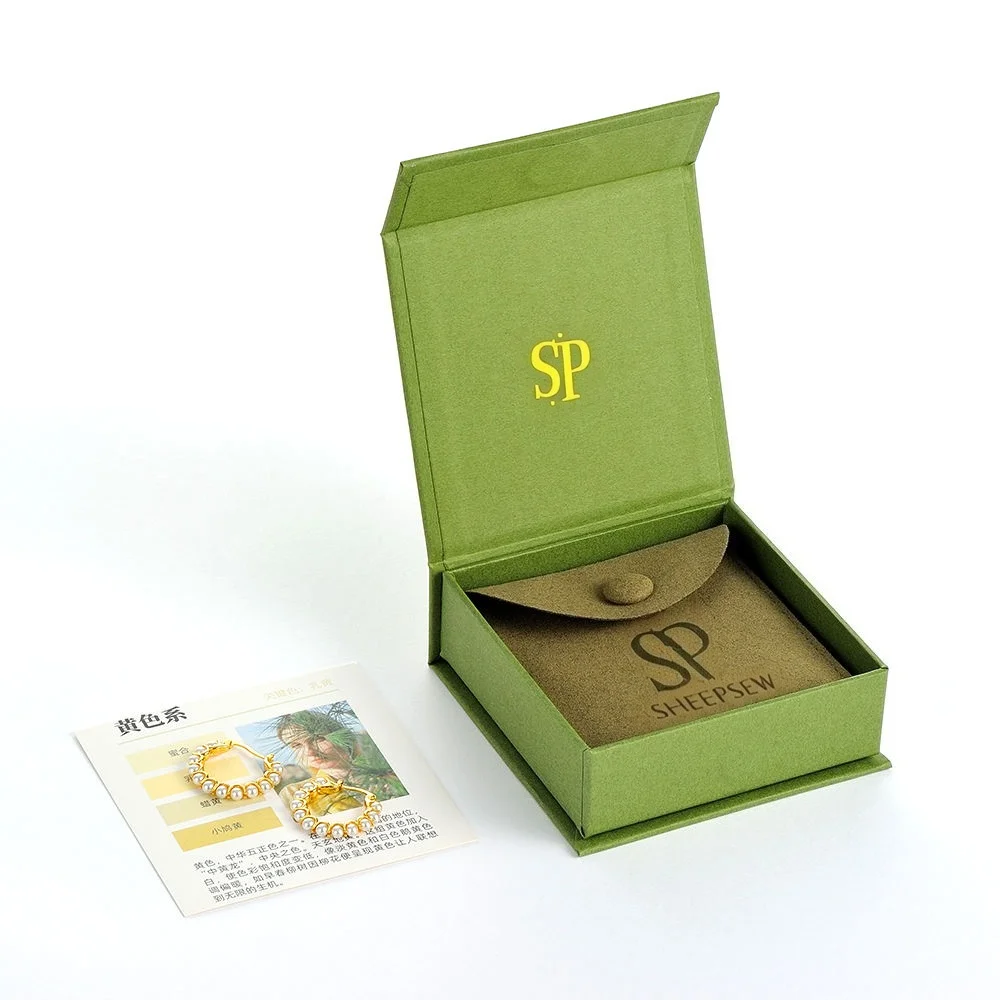 

SHEEPSEW Magnet Boxes Green With Foam Insert Gold LOGO Printed Paper Box Luxury Folding Magnetic Jewelry Box Packaging