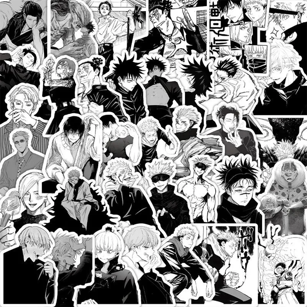 10/30/50/100pcs Black White Anime Jujutsu Kaisen Stickers for Kids Toys Skateboard Laptop Motorcycle Travel Luggage Cool Sticker