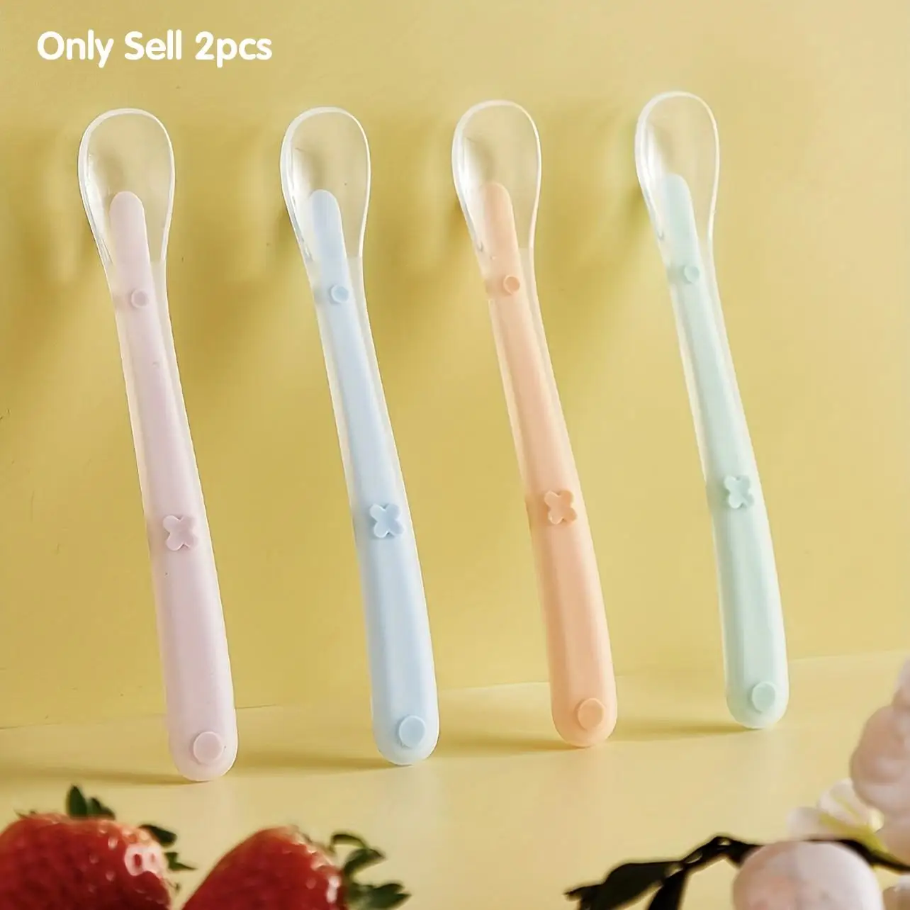 New 2-Piece Flower Design Silicone Soft Spoon, Feeding Spoon, Training Baby Food Utensils