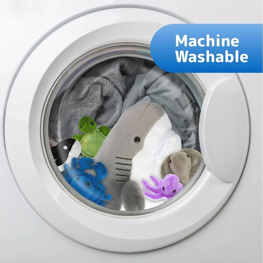 Giant Plush Shark Toy with 5 Sea Animals Turtle Whale Octopus Stingray Crab - Soft Stuffed Animal for Aged 3 Up - Fun Gift for