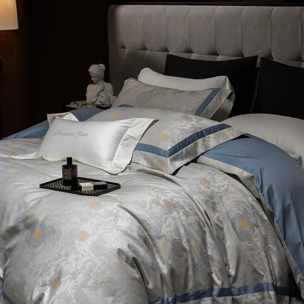 Luxurious Pure Cotton Yarn-dyed Jacquard All-Cotton Four-Piece Set Tribute Satin High End Quilt Cover Sheet Pillowcases