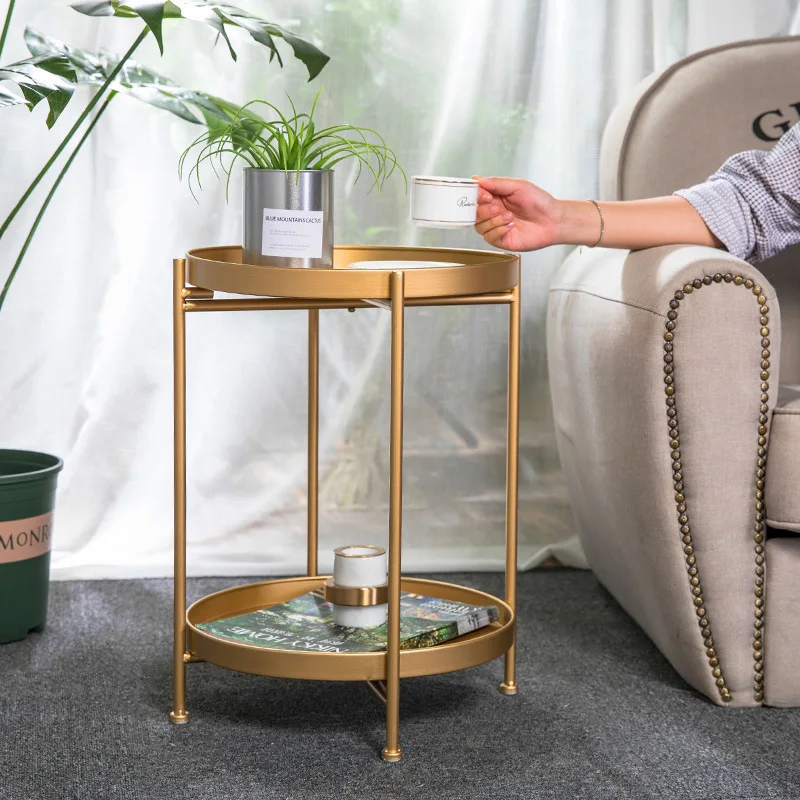 

Nordic Simple Iron Double-layer Small Tea Table Corners Round Coffee Table golden black Lving Room Mini Sofa Side Table