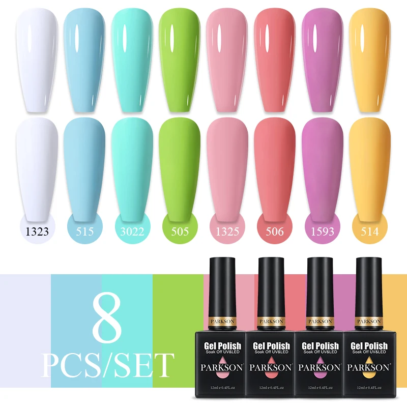 Parkson 8 teile/satz 12ML Gel DIY Nagellack Helle Rosa Semi Permanent Soak Off UV LED Gel Lack Nail art Design Maniküre Kit