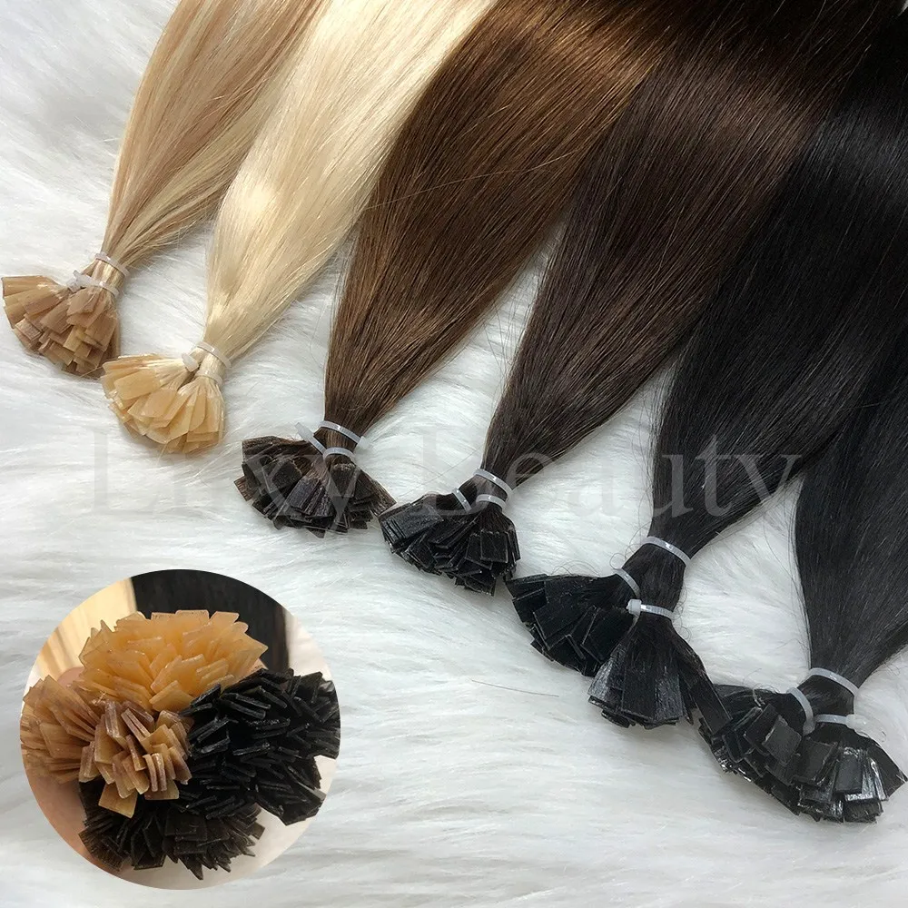 Blonde Flat Tip Hair Extensions Human Hair F tip Hot Fushion Hair 50pcs/pack Balayge Brown Straight Keratin Tips Hair Extensions