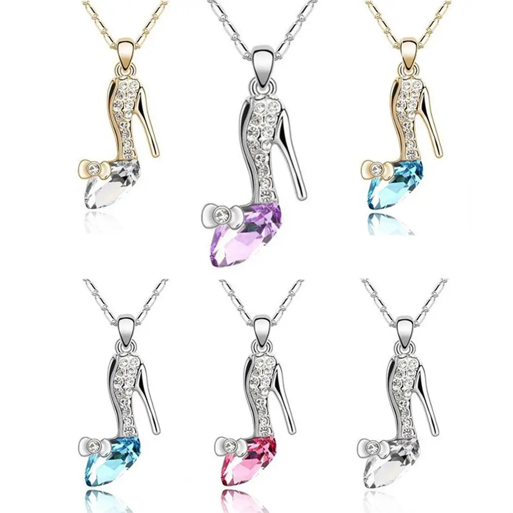 Ladies Day Clavicle Valentine's Shoe Statement Fashion Jewelry Cinderella Lady Shoes Hot Fantasy High Pendant Necklace Crystal