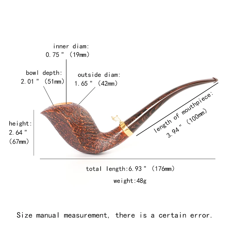 Harboreth Briarwood Tobacco Pipe Tulip Series Tobacco Pipe with Decorative Ring Colored Cumberland Pipe Stem