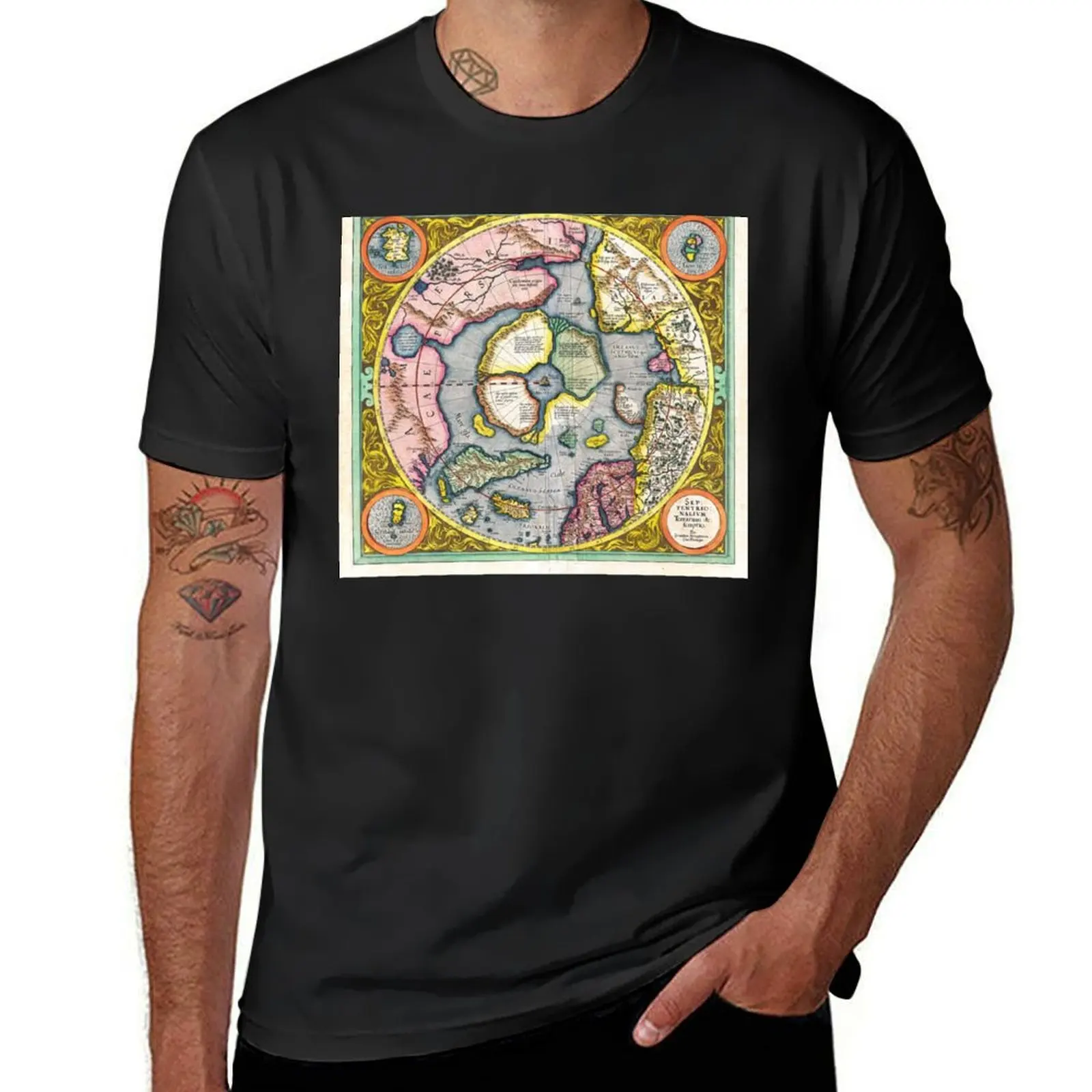 First map of the North Pole - Arctic Ancient Wall Map from 1606 T-Shirt tops blacks anime clothes funny t shirts for men