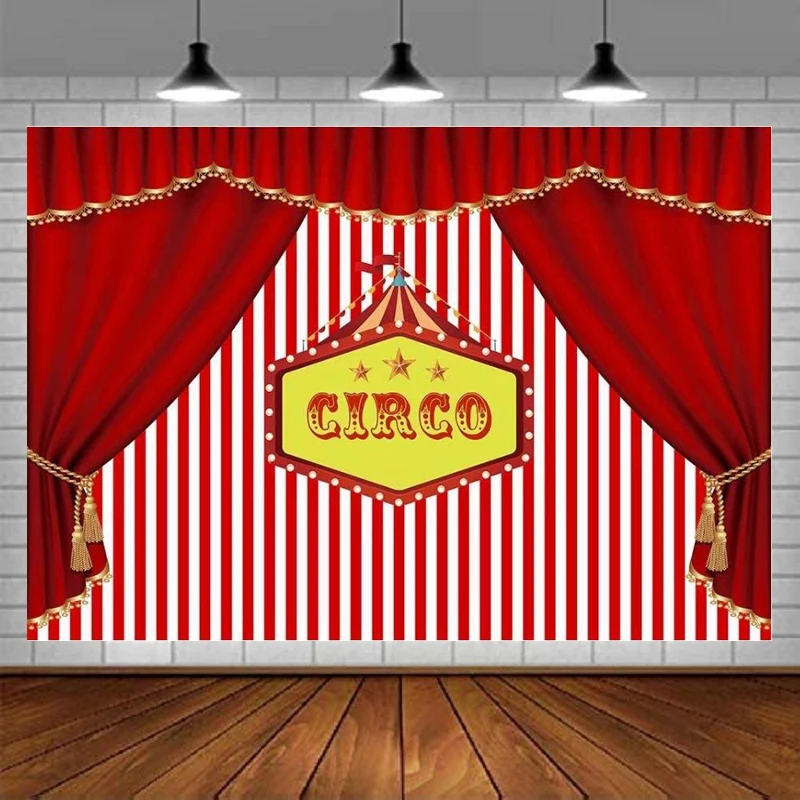 

Red And White Stripes With Red Curtain Photography Backdrop Circus Themed Party Background Child Birthday Portrait Photo Booth