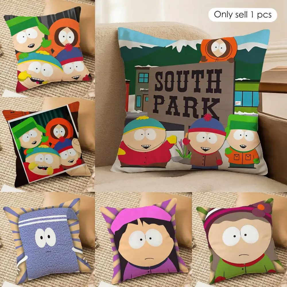 Cartoon Classic S-South P-Park Cushion Cover Silky Short Plush Invisible Zipper Dustproof Sofa Pillow Case For Home Decor
