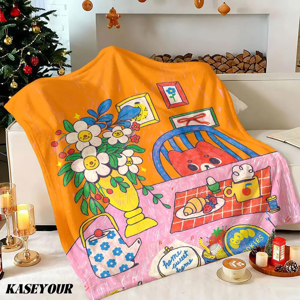 Orange Kitten House Winter Summer Flannel Blanket Throw Fleece Soft Fuzzy Plush Cozy Fleece Blankets for Sofa Ideal Gifts