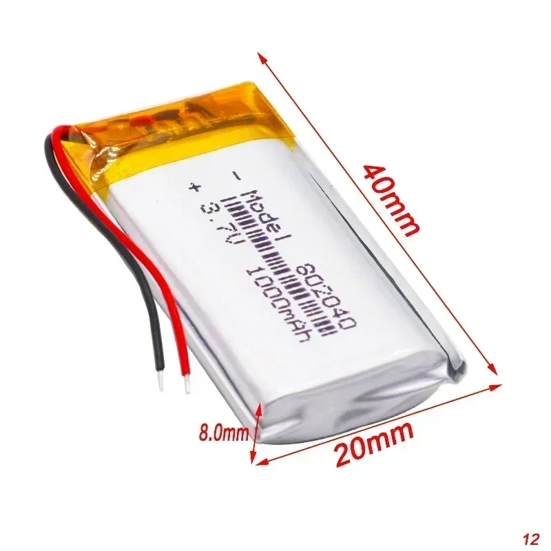 2 buah baterai isi ulang 1000mAh 802040   Sel Lipo Isi Ulang Lithium Polymer Li-Po Li Ion Untuk Speaker Bluetooth MP3 MP4