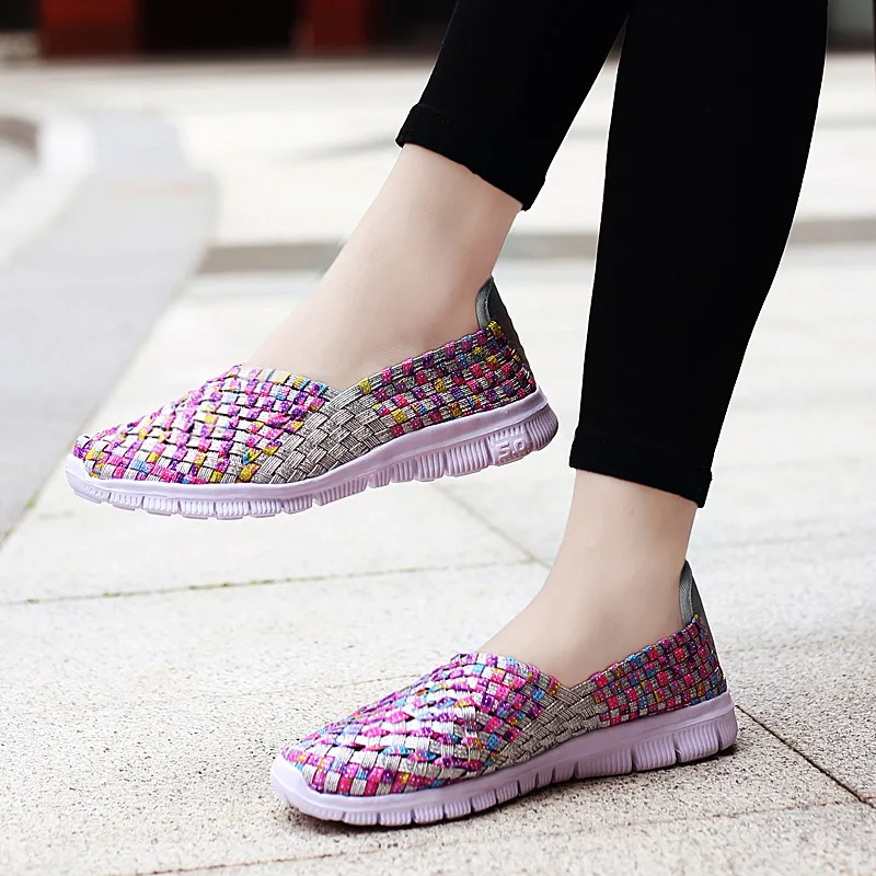 Women\'s Casual Shoes 2023 New Fashion Elastic Band Weave Flat Shoes Breathable Sneakers Lightweight Walking Shoes Zapatos Mujer