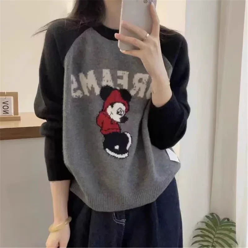 Disney's new Mickey winter round neck long-sleeved thermal knitted sweater women's pajamas cartoon casual loungewear top