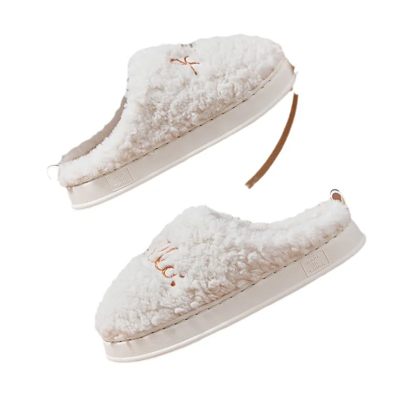 Hairy Cotton Slippers Men Women Autumn Winter New Warm Footwear Home Bright  Slippers Fashion Outer Wear Women's Light Shoes