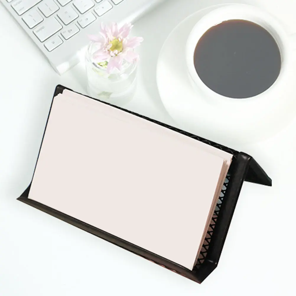 2Pcs Desktop Business Card Organizer Metal Mesh Display Stand Office Desk Holder Clean Workspace Card Finder Industrial Design