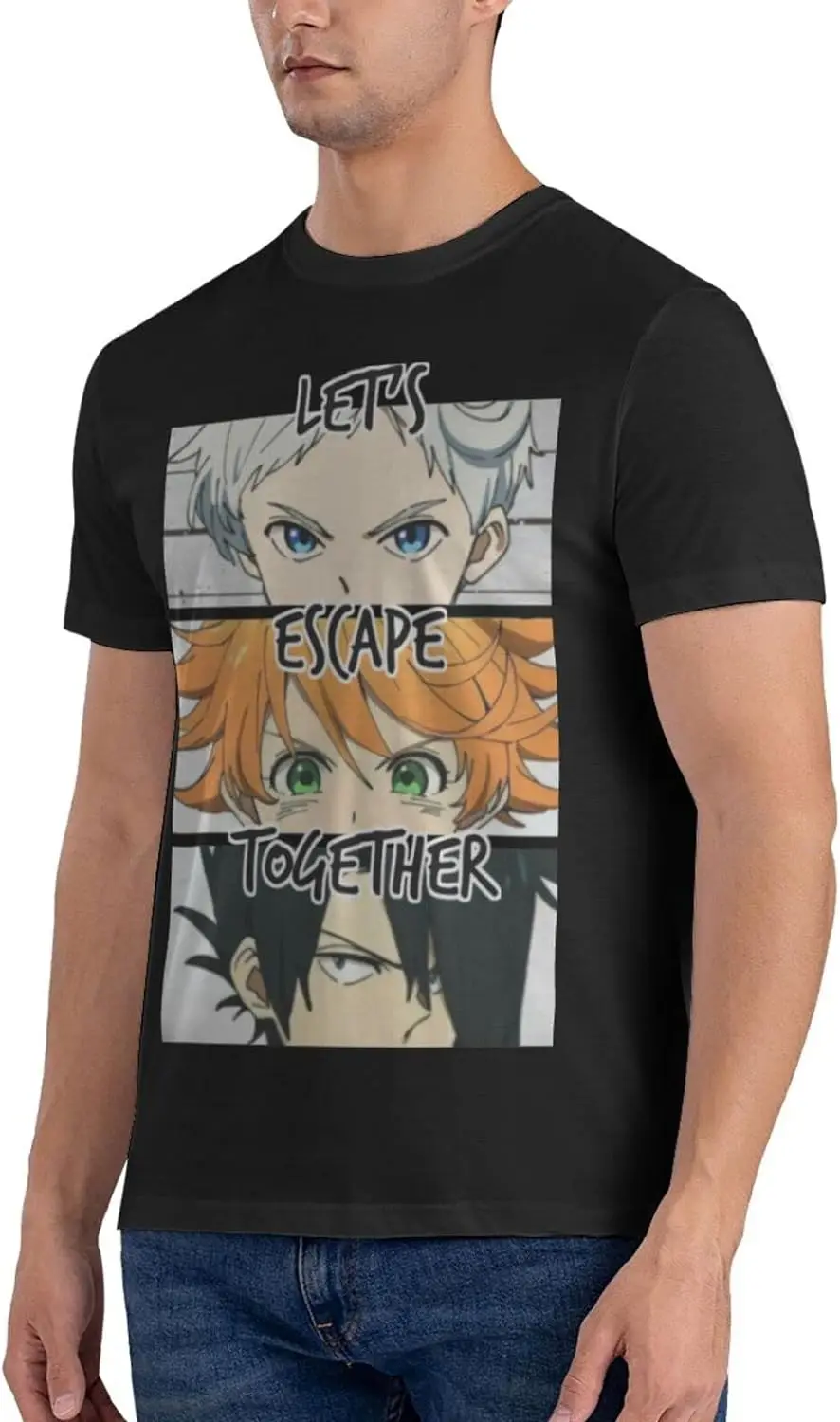 The Promised Neverland Shirt Anime Short Sleeve T Shirts for Men Classic Crew Neck Casual Black
