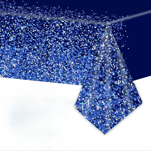 Diamonds Party Tablecloth Navy&Silver Confetti Print, Premium Plastic Disposable Royal Blue Table Cover for Birthday/Wedding