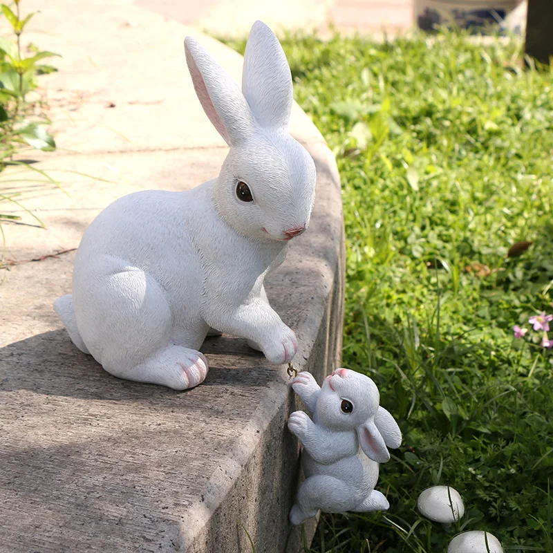 Whimsical Easter Bunny Family Statue-Rustic Resin Garden &Tabletop Decor, Perfect for Spring Ambiance