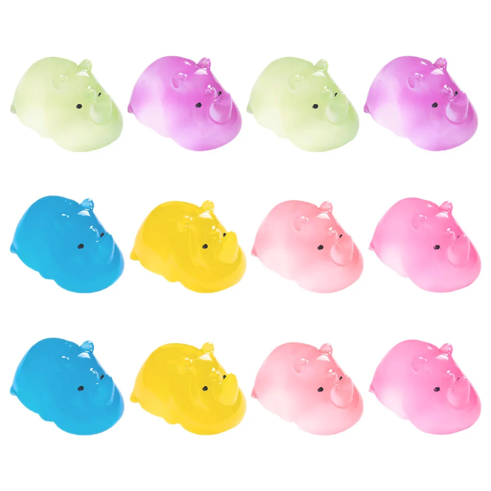 

12 Pcs Miniature Garden Ornaments Resin Tiny Animals Micro Landscape Decoration Glow Dark Rhino Statue Office Accessories