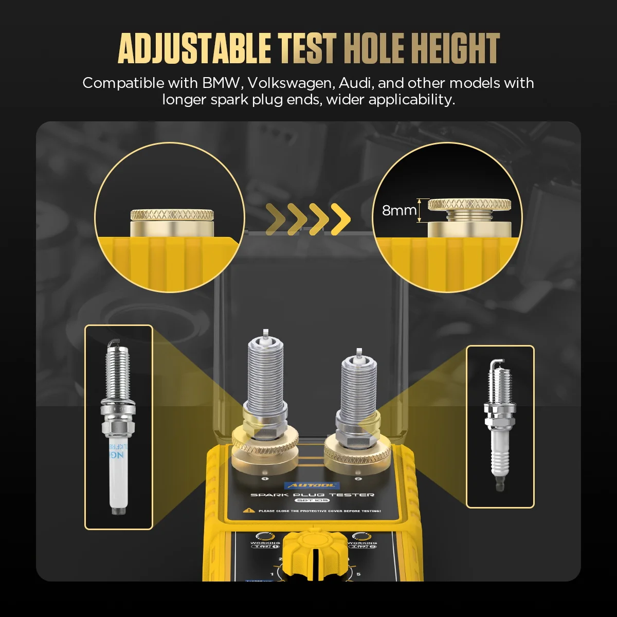 AUTOOL SPT105 Car Spark Plug Tester Ignition Tester 110V 220V With adjustable height dual hole detector ignition plug analyzer