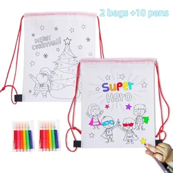 DIY Graffiti Bag with Markers Handmade Painting Non-Woven Bag for Children Arts Crafts Color Filling Drawing Bags Toy