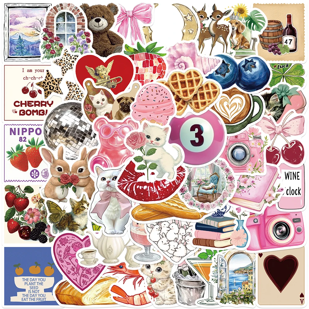 50pcs Pink Aesthetic Pinterest Stickers Decals For Laptop Scrapbook Skateboard Guitar DIY Cartoon Graffiti Stickers Kids Gifts