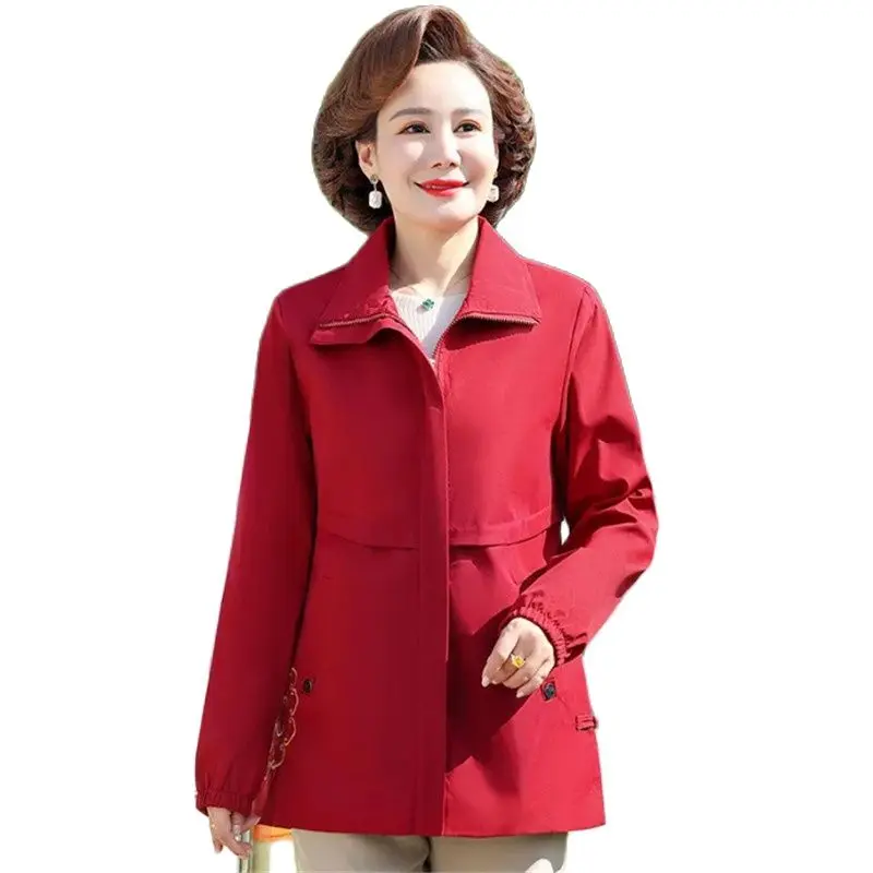 

Autumn Winter Short Trench Coat Women 2023 New Loose Fashion Windbreakers Pure Colour Embroider Turndown Collar Jacket Female