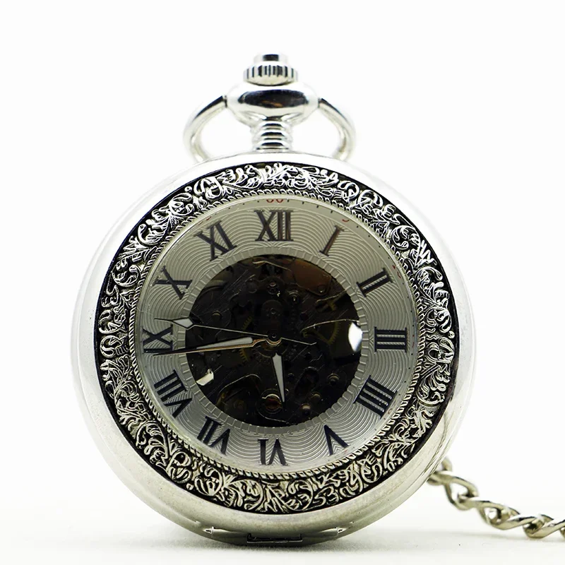 Steampunk Antique Retro Pocket Watches Mechanical For Men Women Roman Numerals Transparent Glass Cover Chain Watches Gift Clock