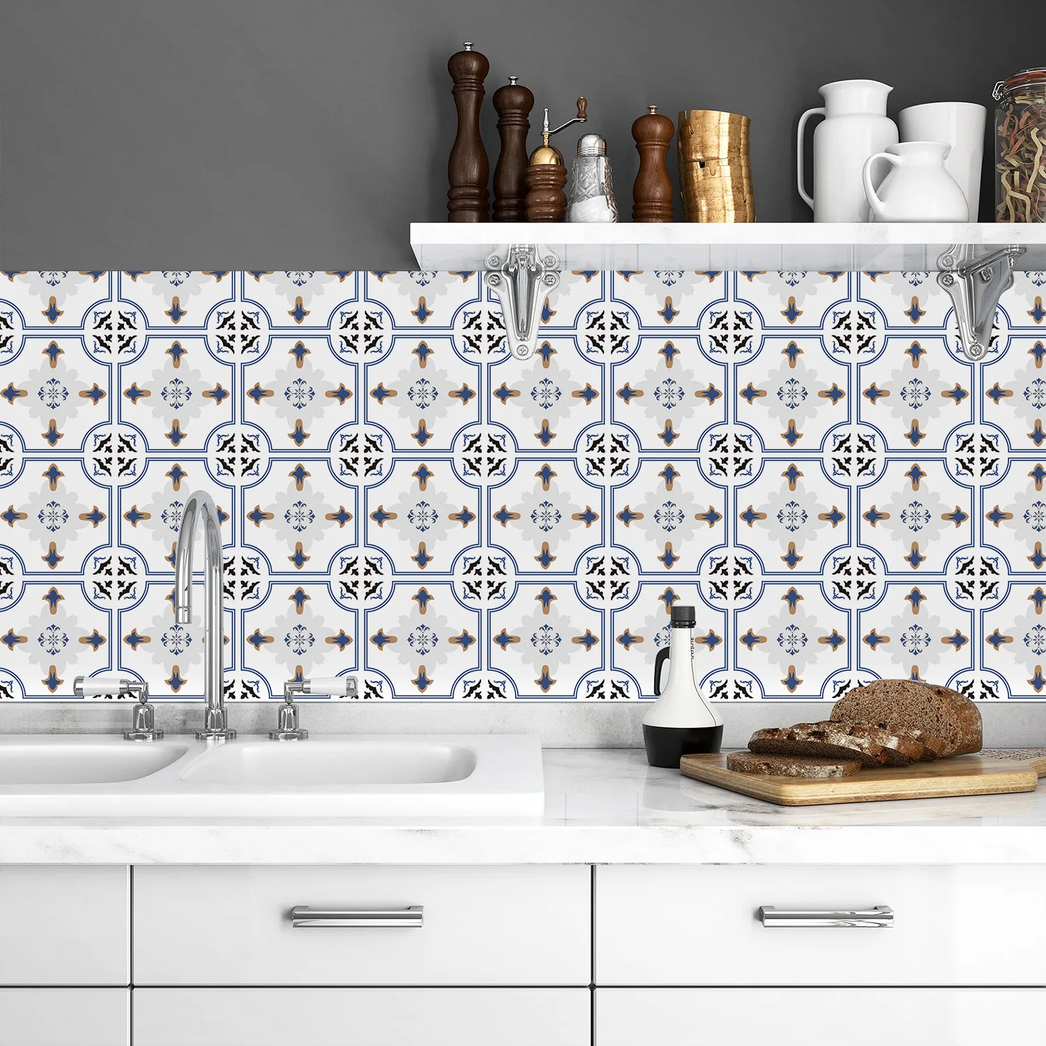 Simple Geometry Self-Adhesive Corner Line Tile Stickers Wall Border Decal DIY Kitchen Bathroom Decorative Waistline Wall Sticker view 2