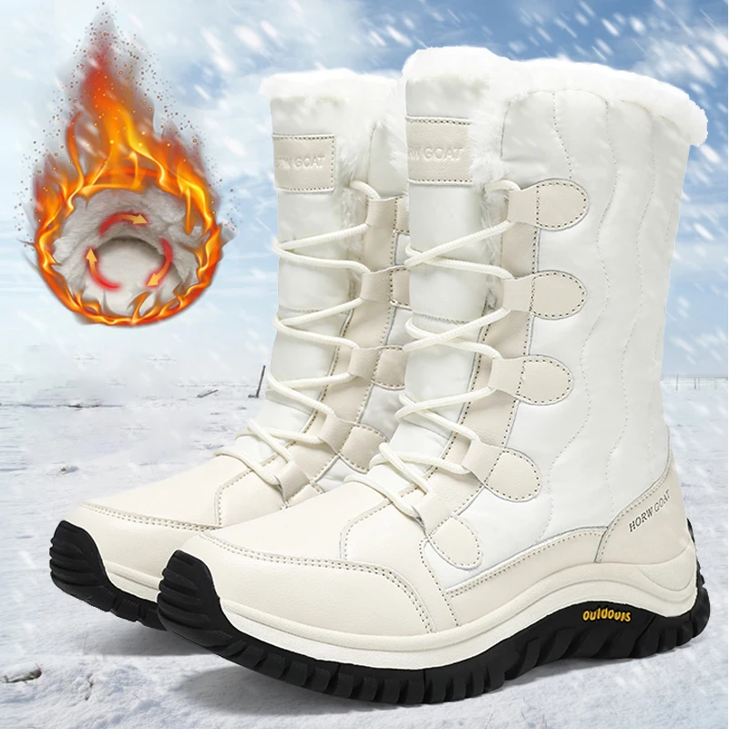

Winter Thickened Fleece Lined Warm Snow Boots Women's Waterproof Wear-resistant Non-slip Cotton Shoes Outdoor Travel Hiking Boot
