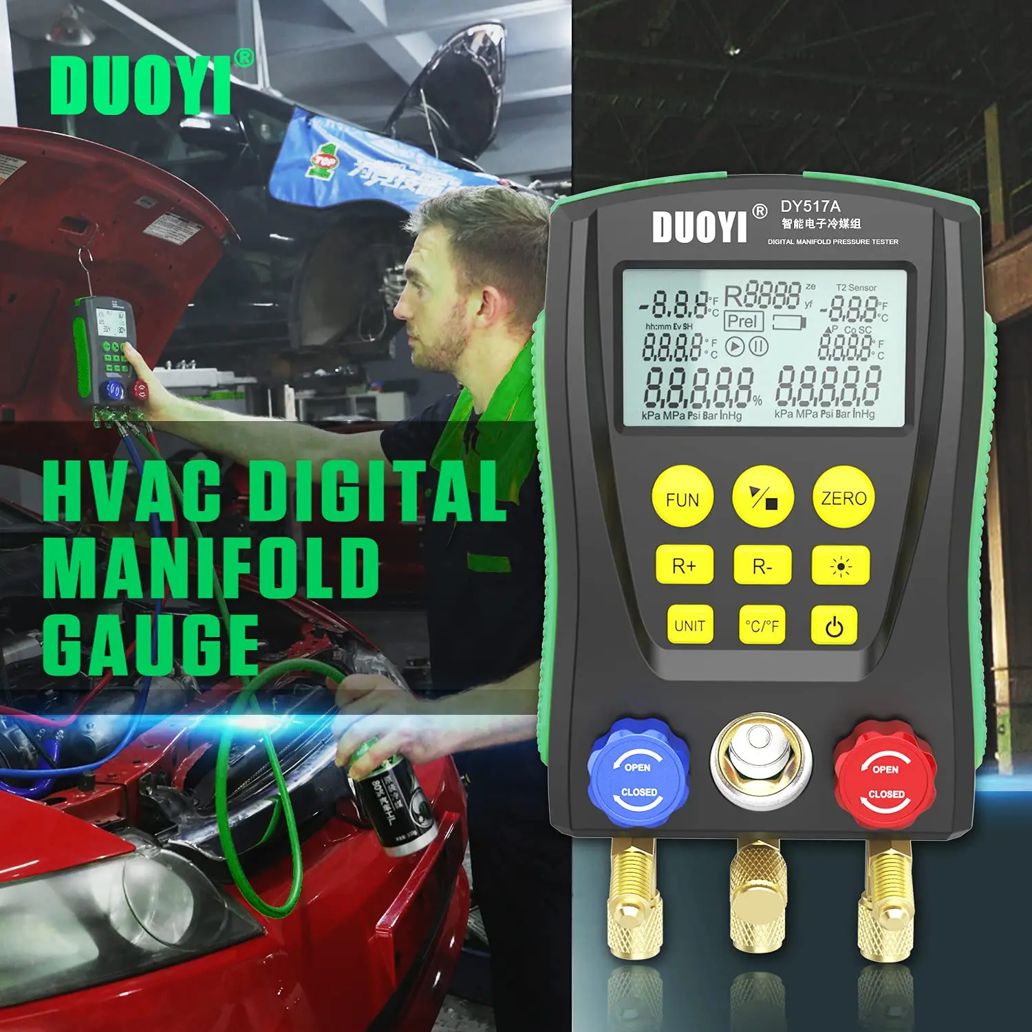 Dy517a Digital Hvac Vakuum Manometer Verteiler Kältemittel Manometer Set Temperatur Leckage Klimaanlage Tester Meter