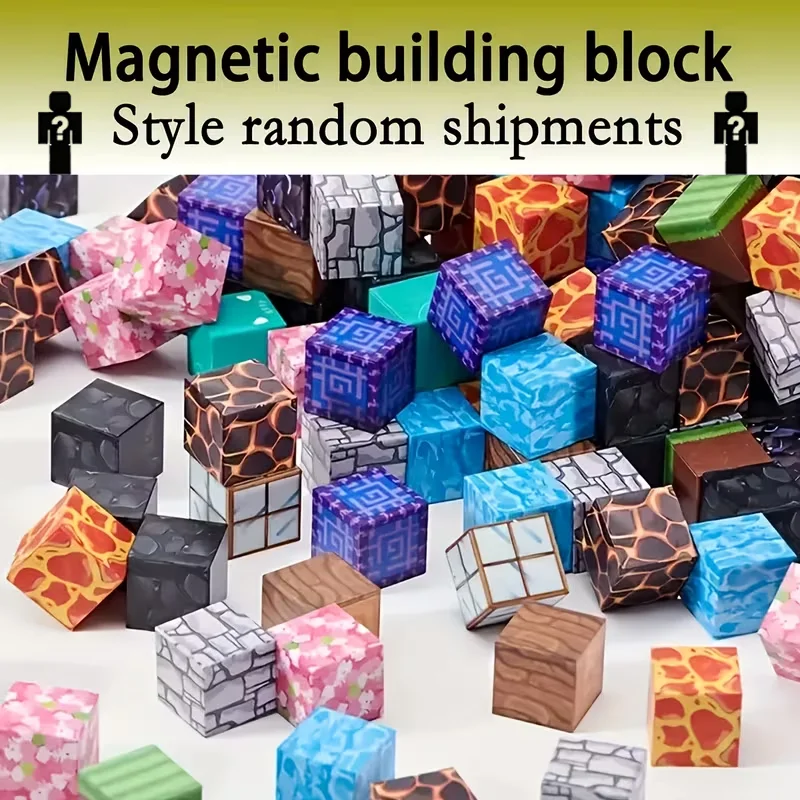 Magnetic Building Block Random Toy Mine World Creative Stacking Bricks Cube Model Lava Set Educational Kids Gifts for Boy Girls
