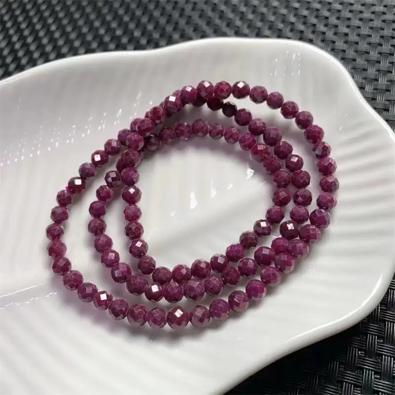 5MM Natural Ruby Facet Triple Circle Bracelet Women Fashion Charm Crystal Healing Energy Gemstone Yoga Jewelry 1PCS