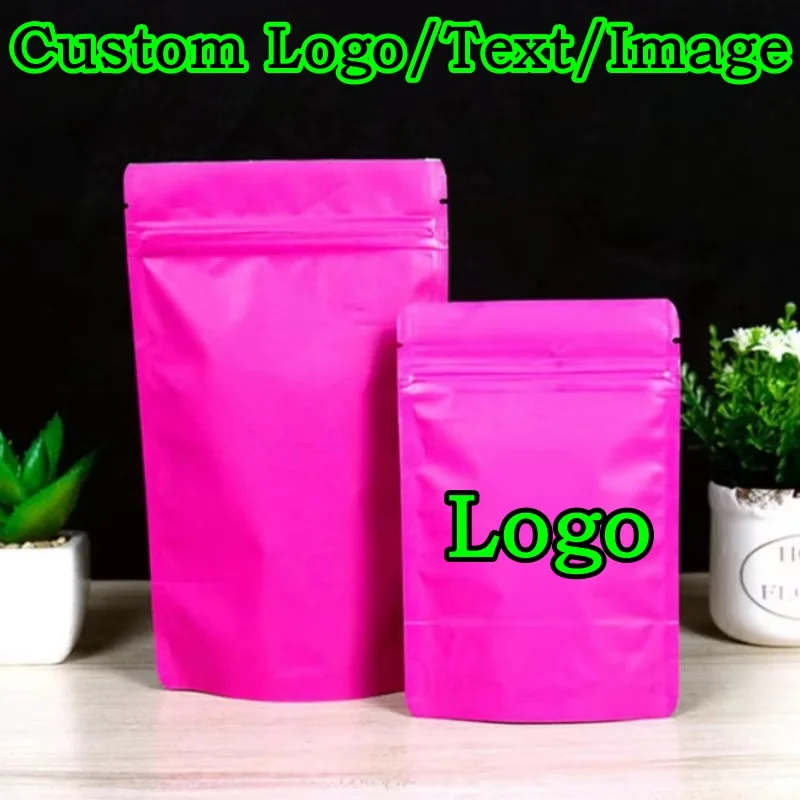 100PCS Stand-up Matte Aluminum Foil Ziplock Bag DIY Logo Matcha Coffee Beans Cocoa Snack Candy Sugar Beaf Tea Packaging Pouches